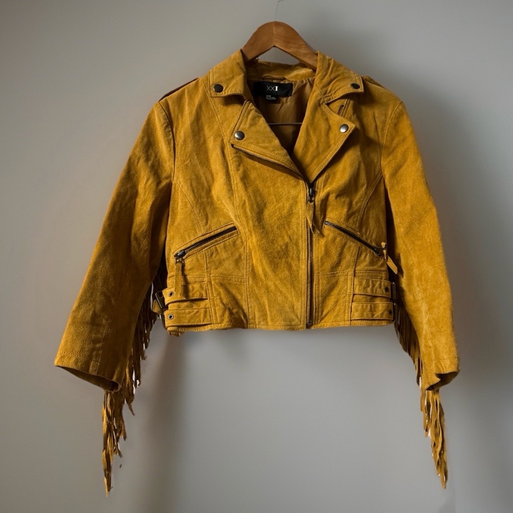 Forever 21 Yellow Leather Jacket with Fringe